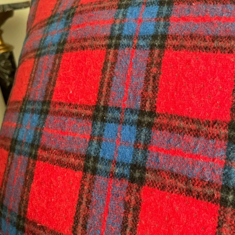 Locama Portugal Home Christmas Plaid Red Blue Holiday Throw Accent Pillow